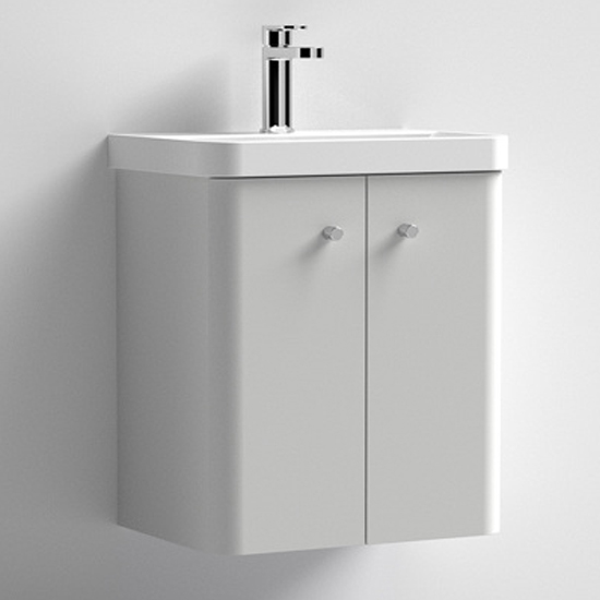 Read more about Corinth 50cm wall vanity unit with basin in gloss grey mist