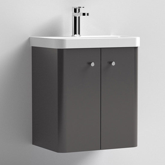 Read more about Corinth 50cm wall vanity unit with basin in gloss grey