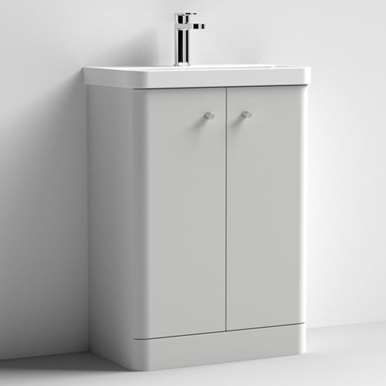 Read more about Corinth 60cm floor vanity unit with basin in gloss grey mist