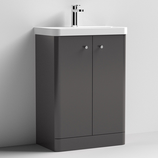 Read more about Corinth 60cm floor vanity unit with basin in gloss grey