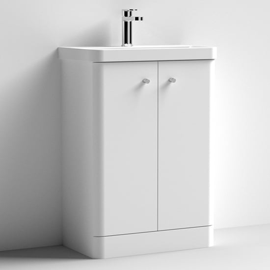 Photo of Corinth 60cm floor vanity unit with basin in gloss white