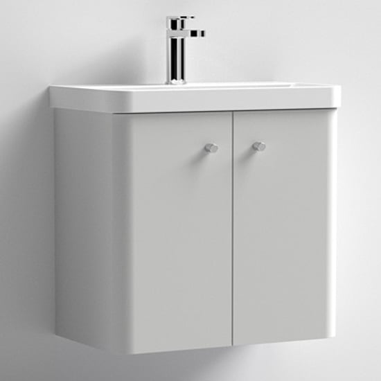 Read more about Corinth 60cm wall vanity unit with basin in gloss grey mist