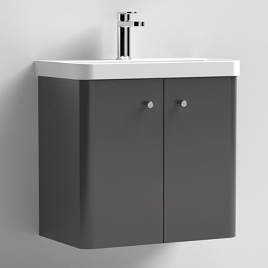 Read more about Corinth 60cm wall vanity unit with basin in gloss grey