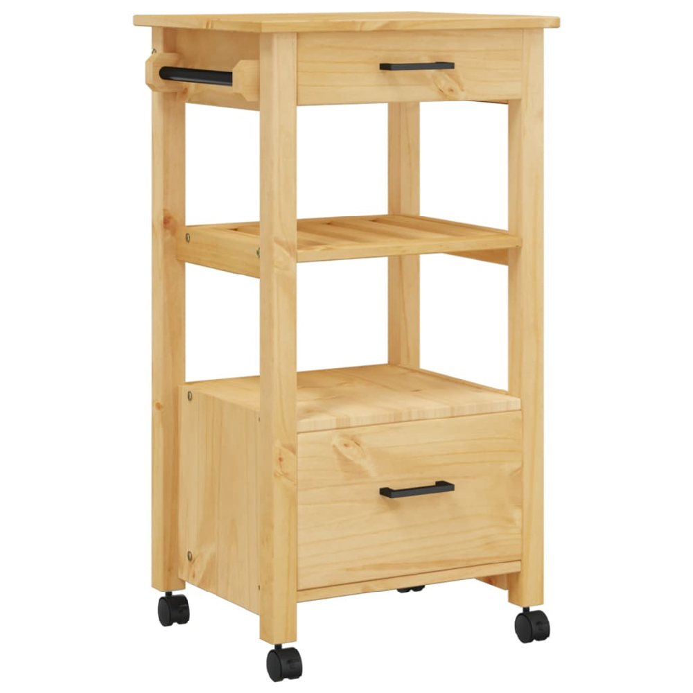 Corinth Wooden Kitchen Trolley With 2 Drawers In Brown
