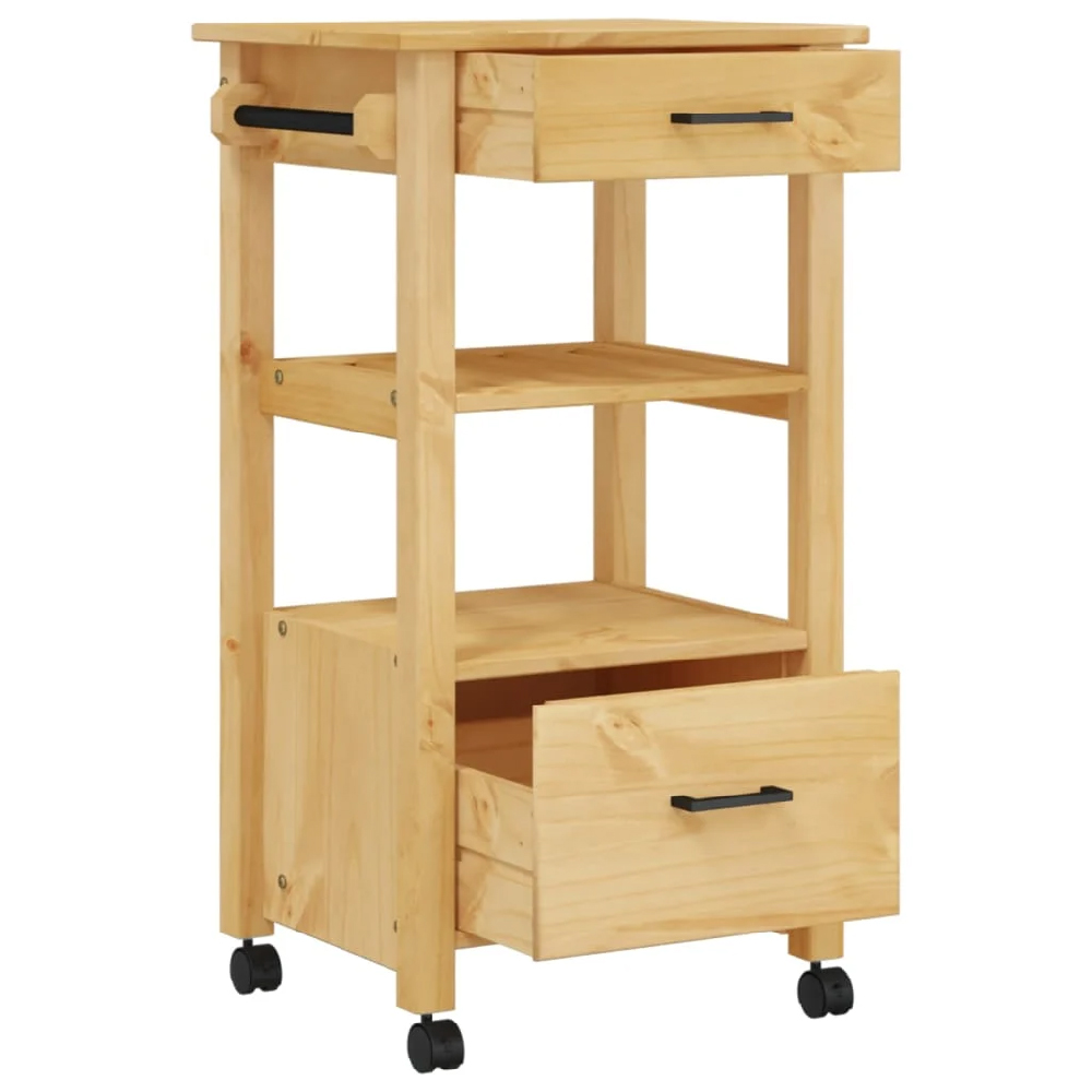 Corinth Wooden Kitchen Trolley With 2 Drawers In Brown