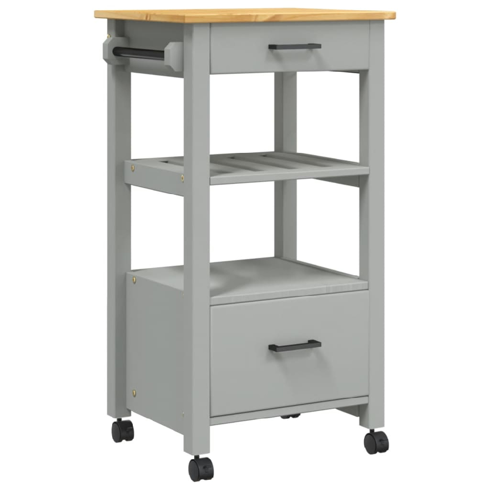Corinth Wooden Kitchen Trolley With 2 Drawers In Grey And Oak