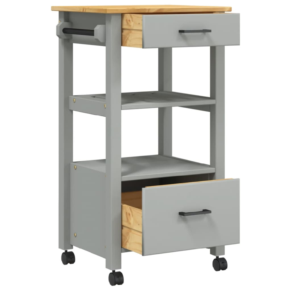Corinth Wooden Kitchen Trolley With 2 Drawers In Grey And Oak