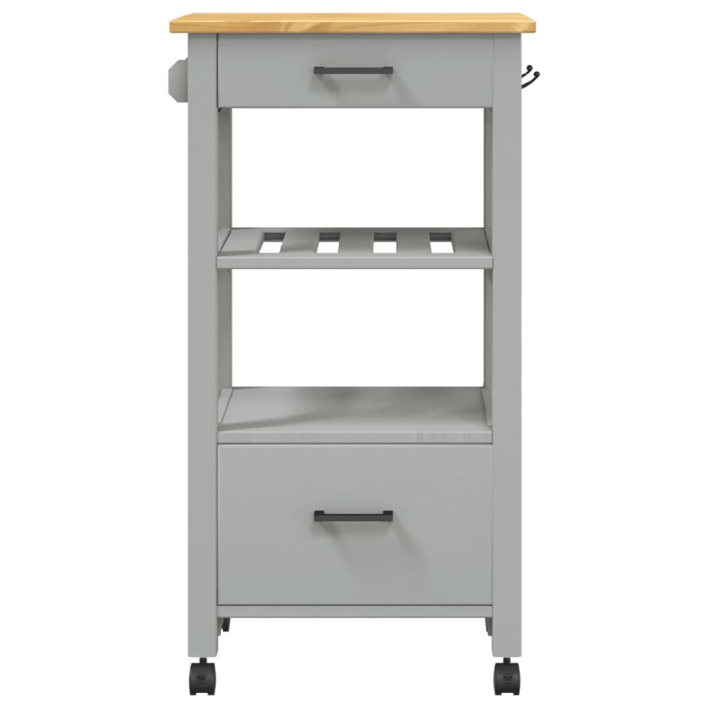 Corinth Wooden Kitchen Trolley With 2 Drawers In Grey And Oak