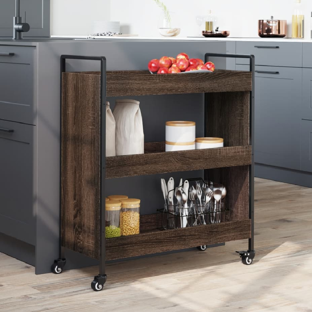 Read more about Corinth wooden kitchen trolley with 3 shelves in brown oak