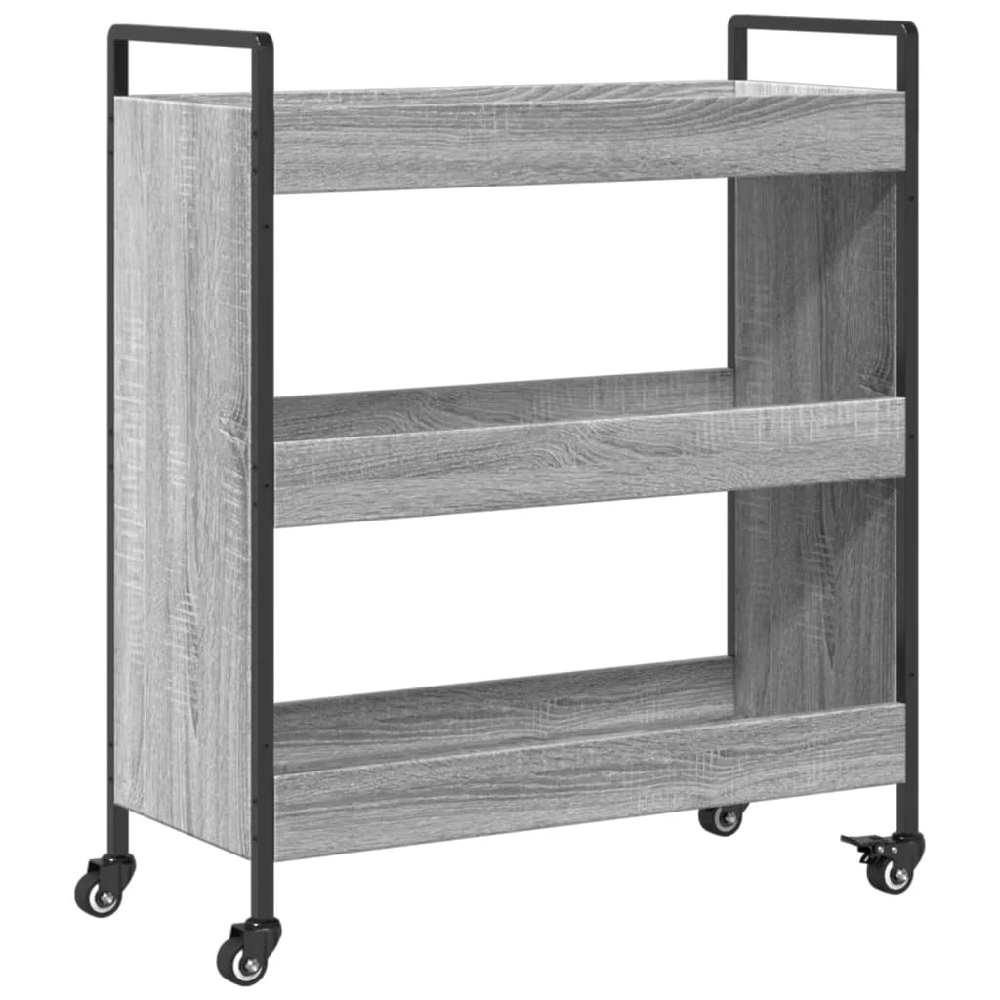 Corinth Wooden Kitchen Trolley With 3 Shelves In Grey Sonoma