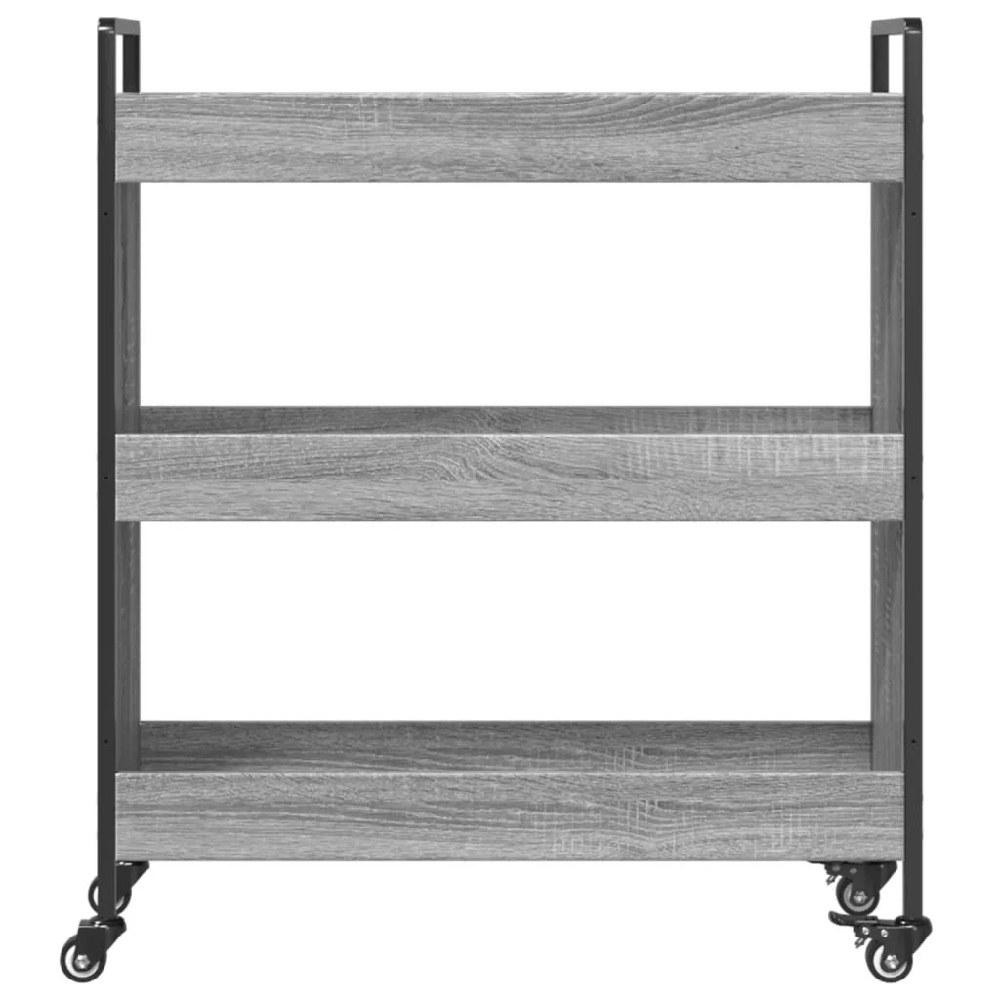 Corinth Wooden Kitchen Trolley With 3 Shelves In Grey Sonoma