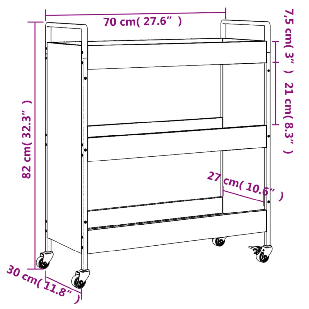 Corinth Wooden Kitchen Trolley With 3 Shelves In Grey Sonoma