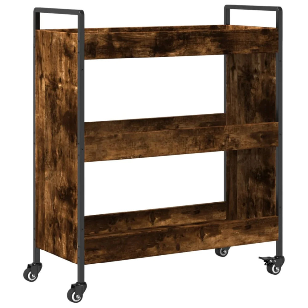 Corinth Wooden Kitchen Trolley With 3 Shelves In Smoked Oak