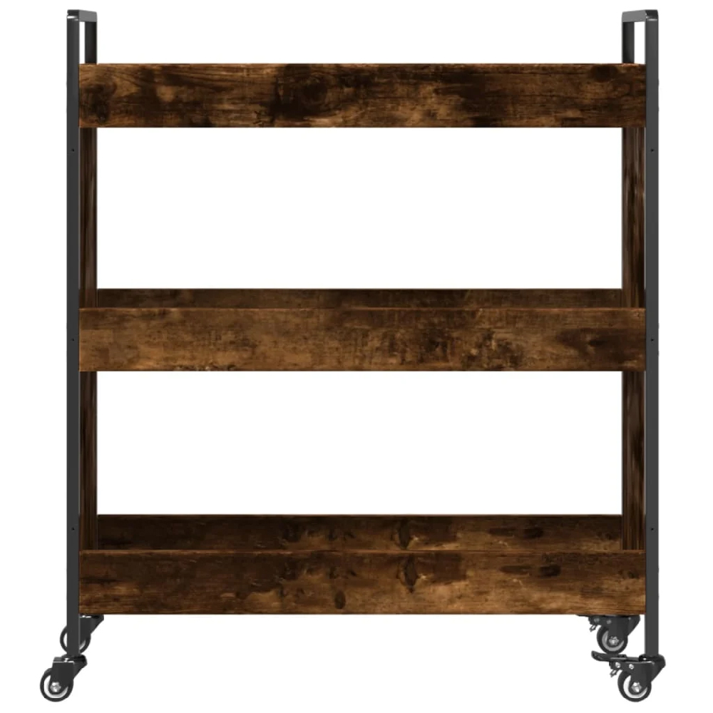 Corinth Wooden Kitchen Trolley With 3 Shelves In Smoked Oak