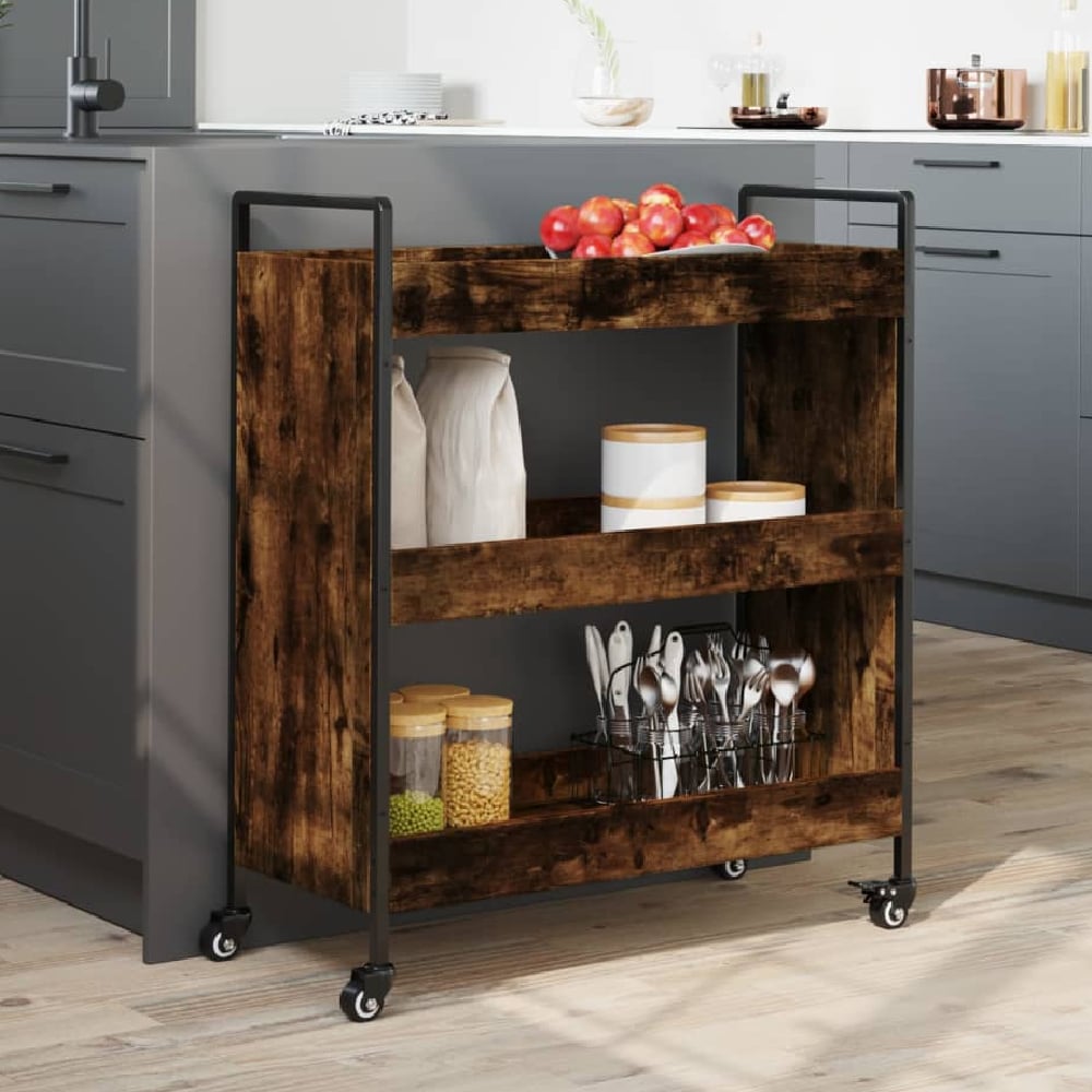 Read more about Corinth wooden kitchen trolley with 3 shelves in smoked oak