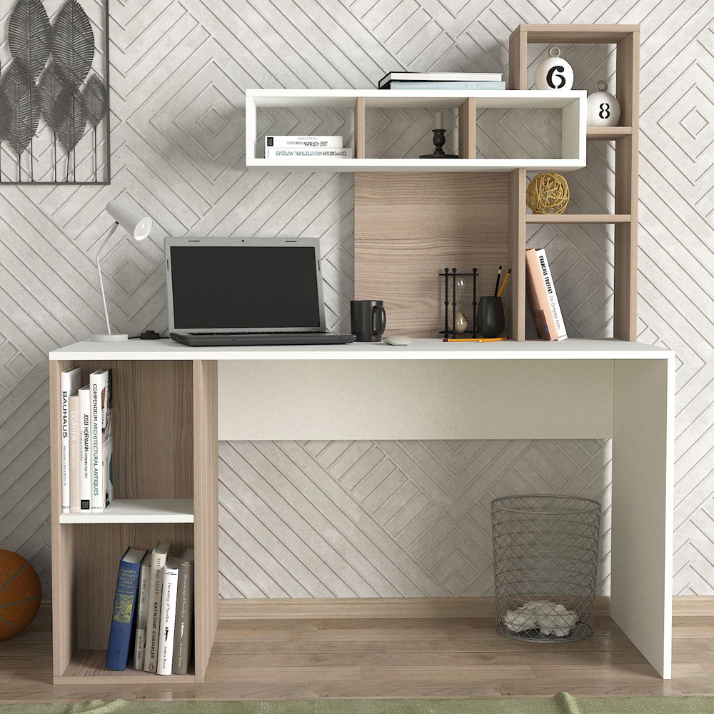 Corlano Wooden Laptop Desk With 9 Shelves In White Cordoba