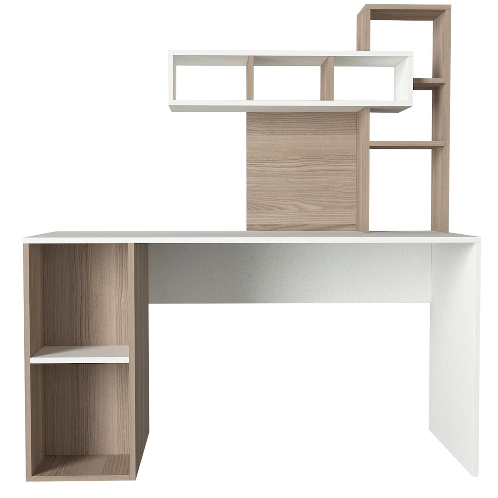 Corlano Wooden Laptop Desk With 9 Shelves In White Cordoba