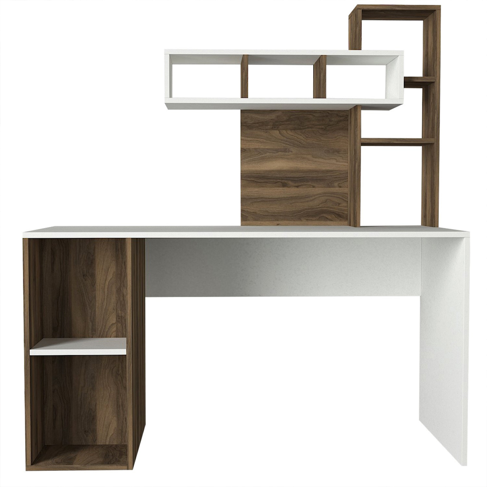 Corlano Wooden Laptop Desk With 9 Shelves In White And Walnut