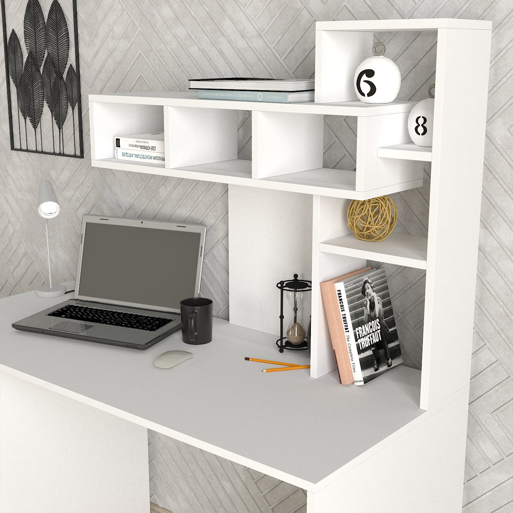Corlano Wooden Laptop Desk With 9 Shelves In White