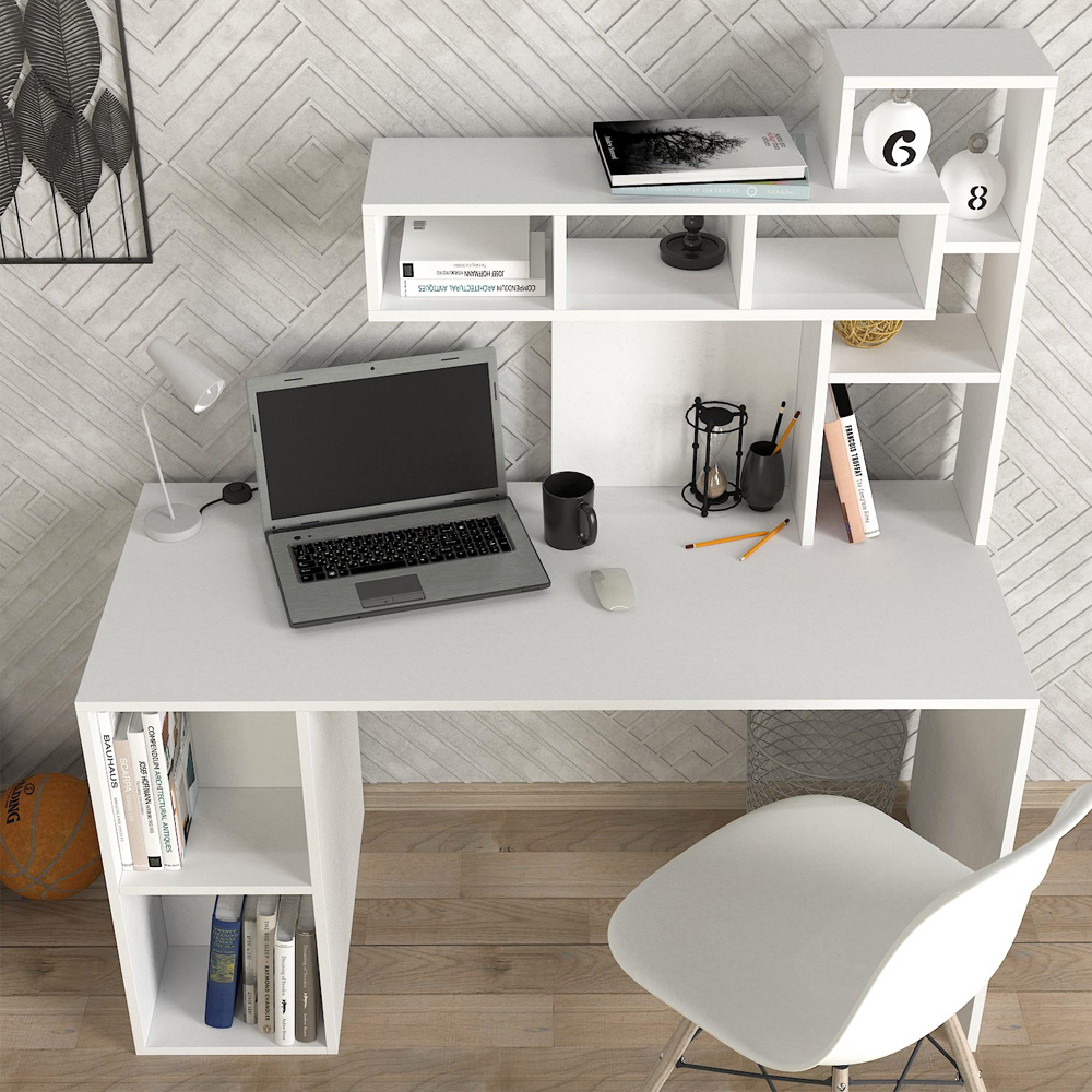 Corlano Wooden Laptop Desk With 9 Shelves In White