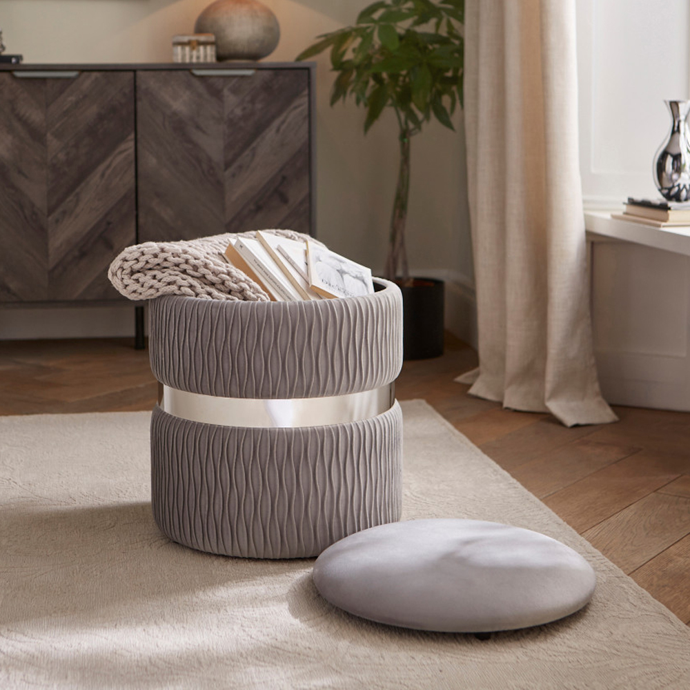 Cormeo Velvet Ottoman Storage Stool in Grey