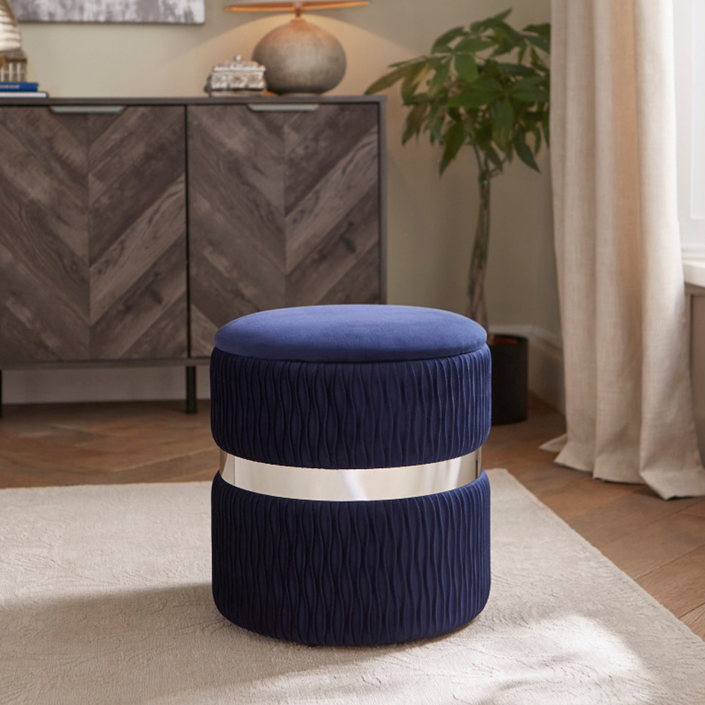 Cormeo Velvet Ottoman Storage Stool in Midnight Blue