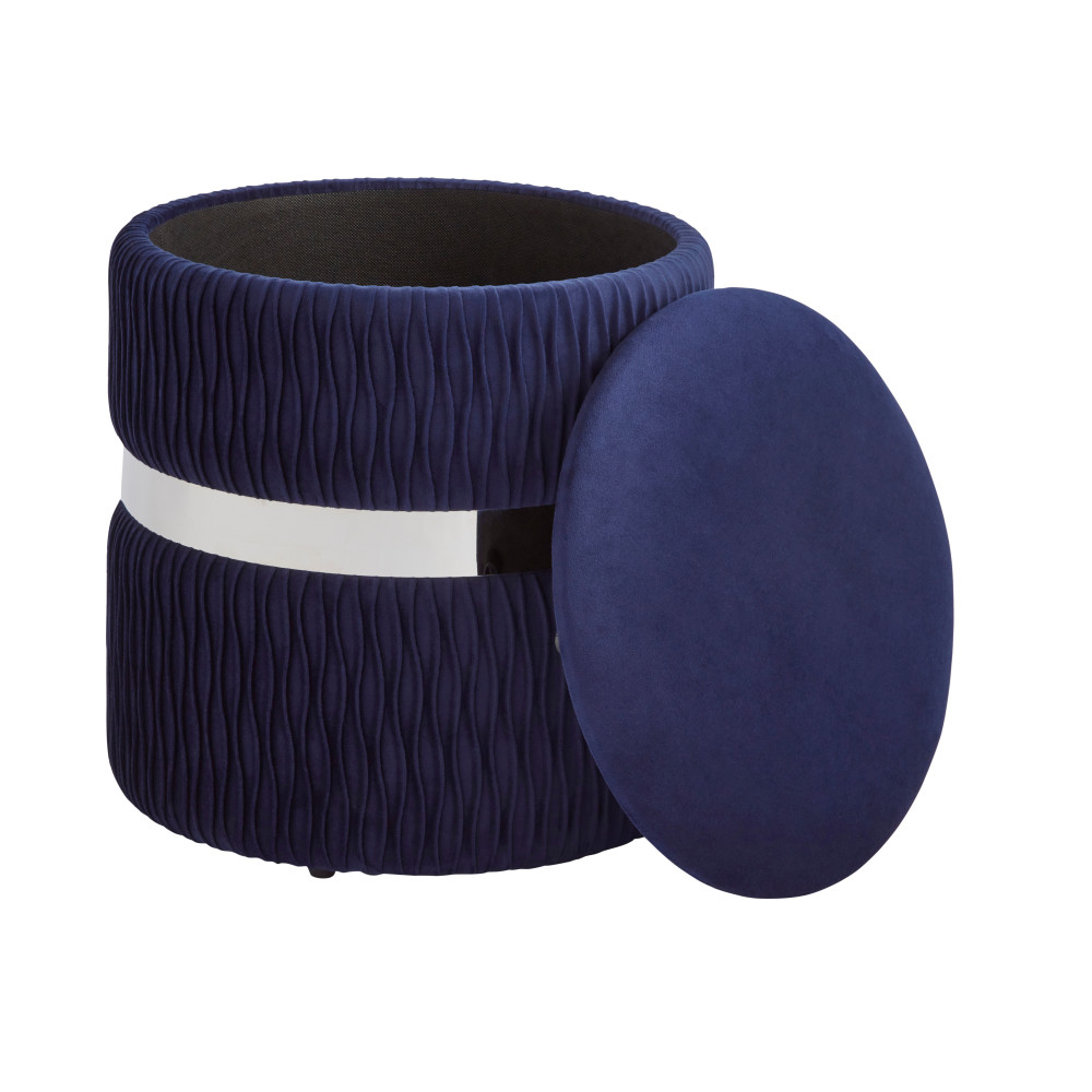 Cormeo Velvet Ottoman Storage Stool in Midnight Blue