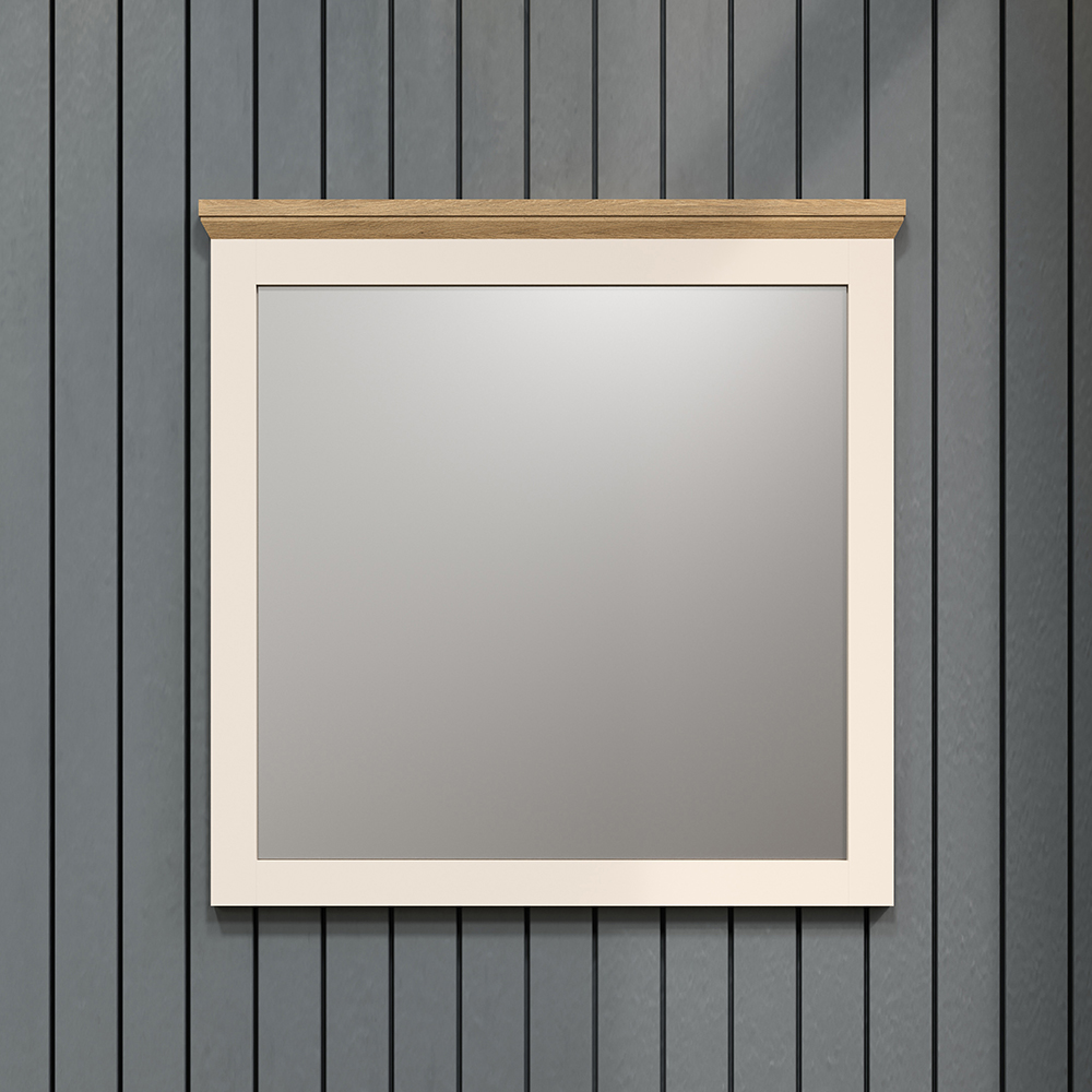 Cormilo Glass Wall Mirror with Wooden Frame in Cashmere and Stone Oak