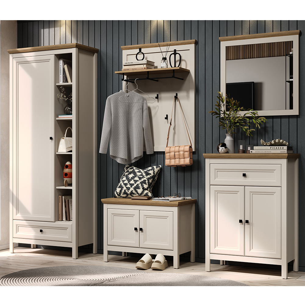Cormilo Wooden Hallway Furniture Set in Cashmere and Stone Oak