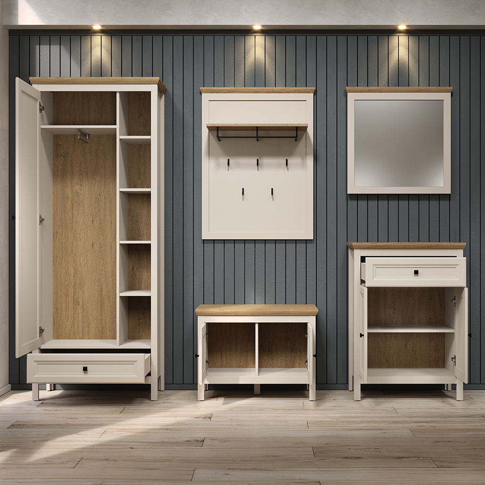 Cormilo Wooden Hallway Furniture Set in Cashmere and Stone Oak