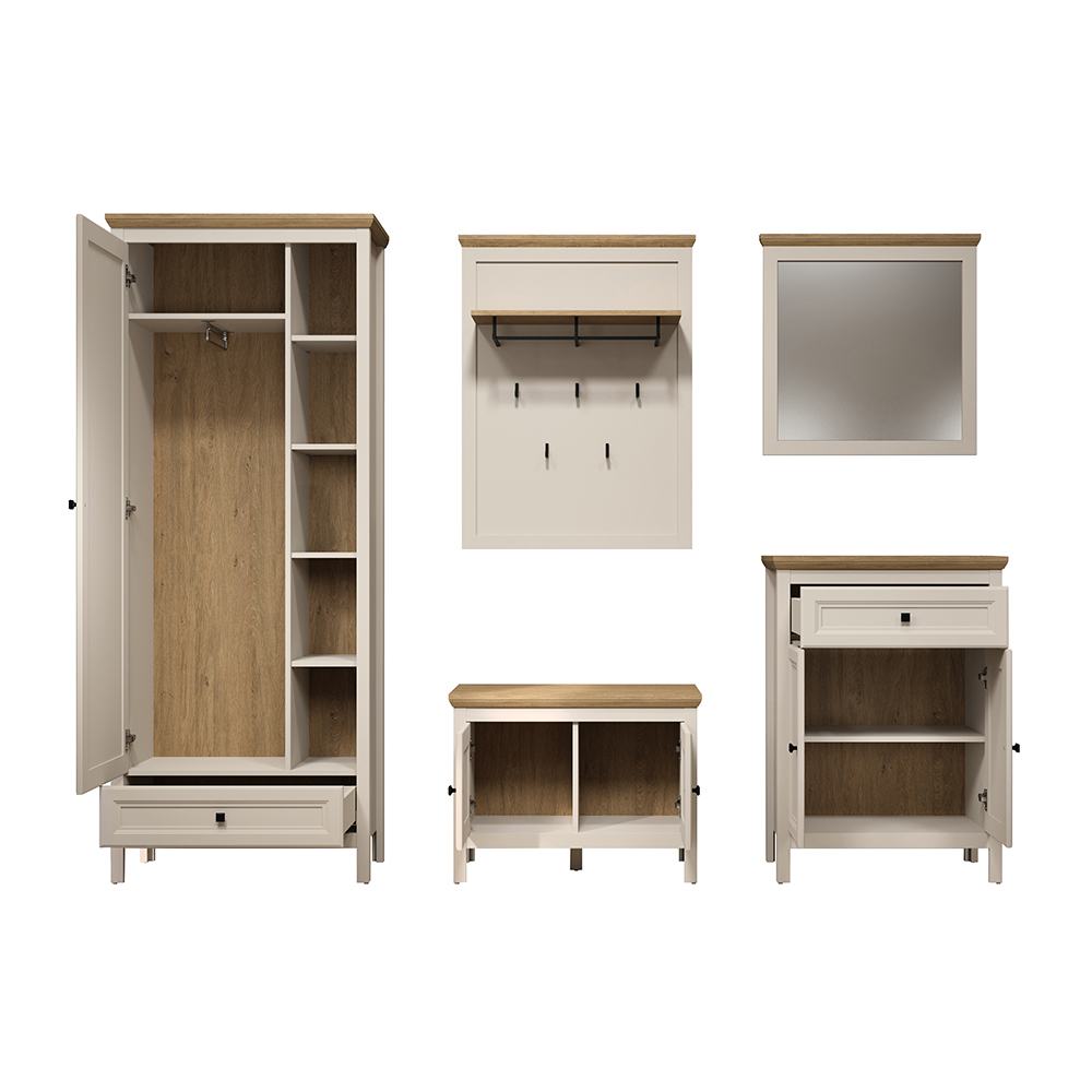 Cormilo Wooden Hallway Furniture Set in Cashmere and Stone Oak