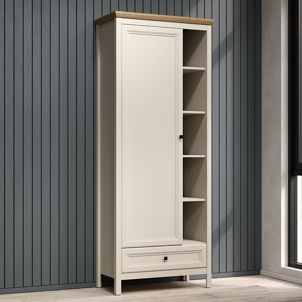 Cormilo Wooden Hallway Wardrobe with 1 Door in Cashmere and Stone Oak