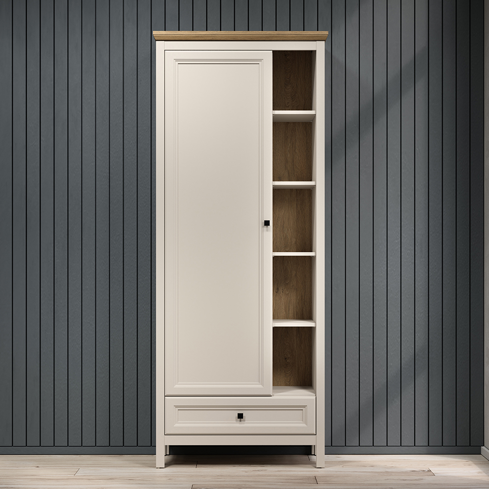 Cormilo Wooden Hallway Wardrobe with 1 Door in Cashmere and Stone Oak