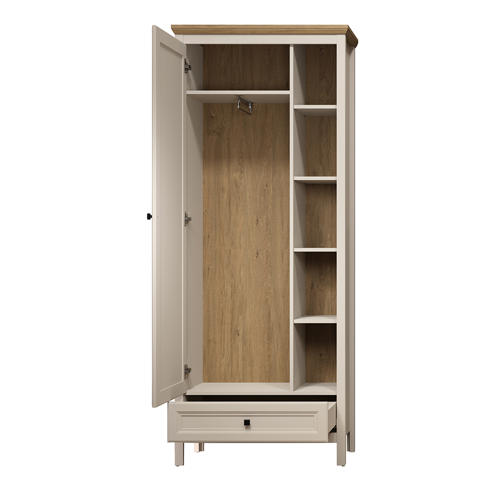 Cormilo Wooden Hallway Wardrobe with 1 Door in Cashmere and Stone Oak