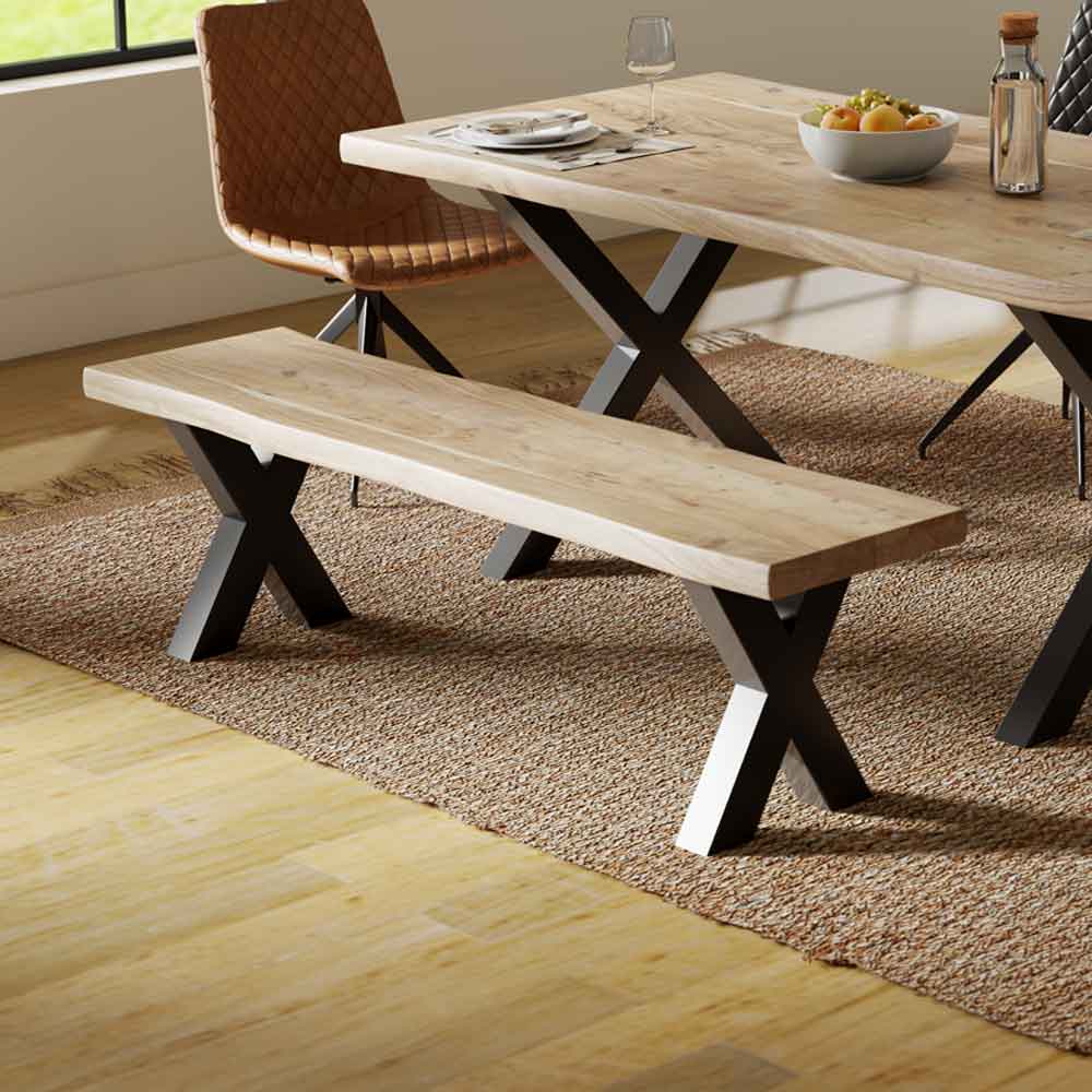 Cormira Acacia Wood Dining Bench with X Shape Legs