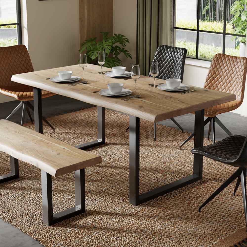 Cormira Acacia Wood Dining Table with U Shape Legs