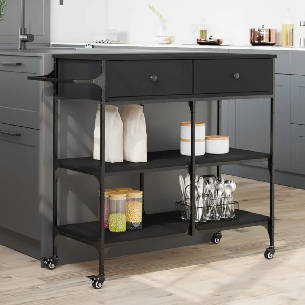 Read more about Cornelius wooden kitchen trolley with 2 drawers in black