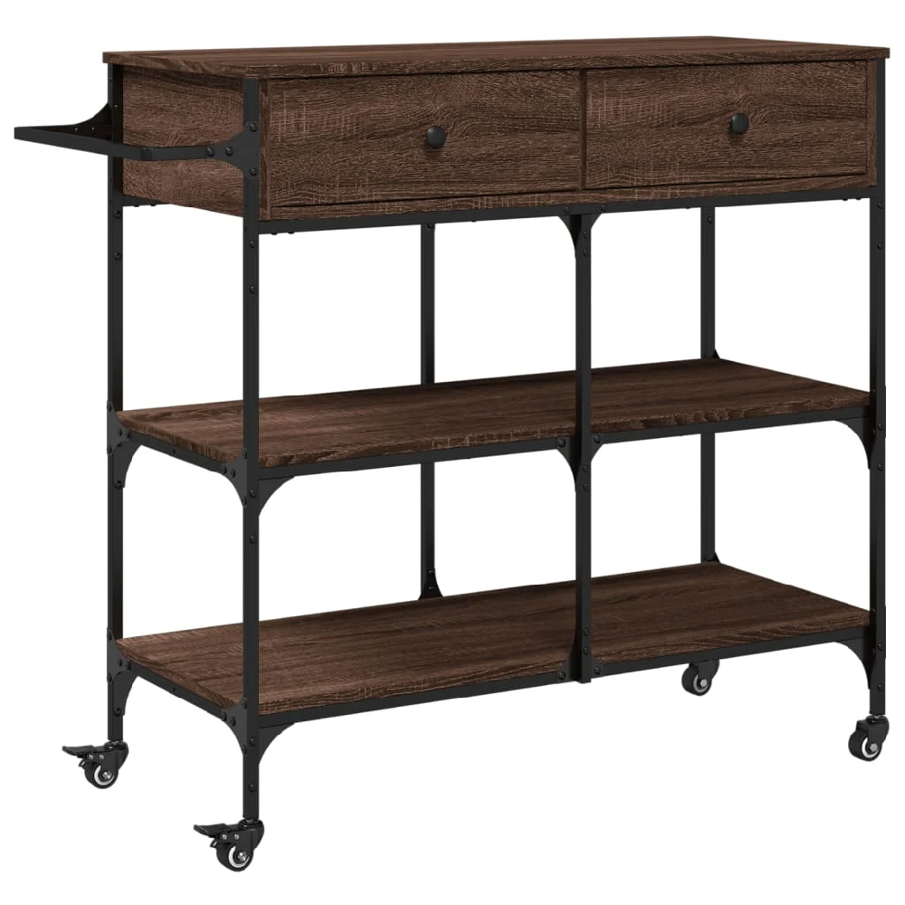 Cornelius Wooden Kitchen Trolley With 2 Drawers In Brown Oak