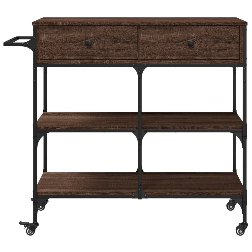 Cornelius Wooden Kitchen Trolley With 2 Drawers In Brown Oak