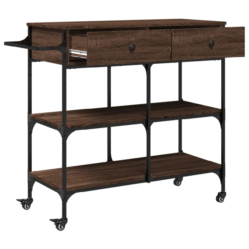 Cornelius Wooden Kitchen Trolley With 2 Drawers In Brown Oak