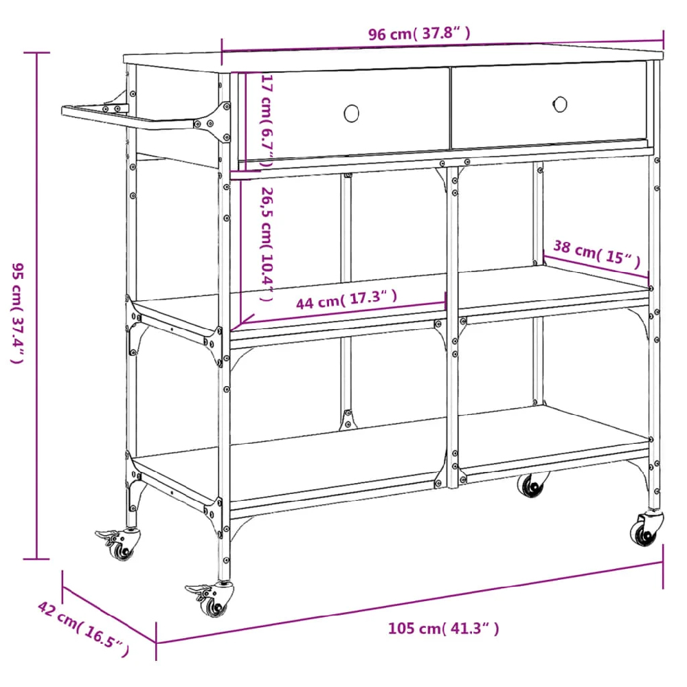 Cornelius Wooden Kitchen Trolley With 2 Drawers In Brown Oak