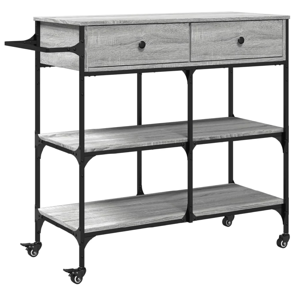 Cornelius Wooden Kitchen Trolley With 2 Drawers In Grey Sonoma