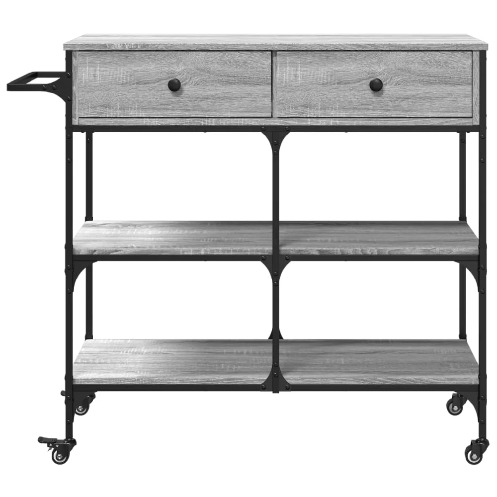 Cornelius Wooden Kitchen Trolley With 2 Drawers In Grey Sonoma