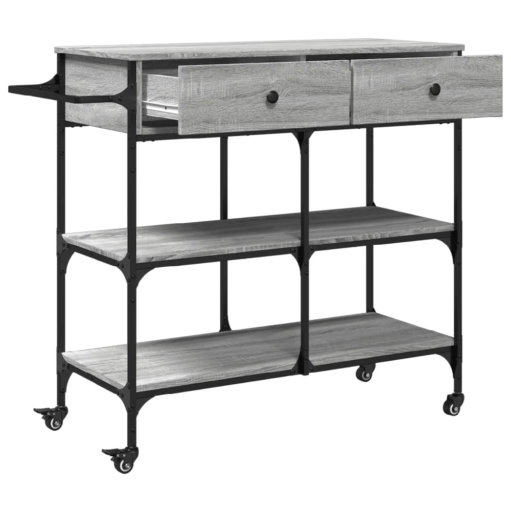 Cornelius Wooden Kitchen Trolley With 2 Drawers In Grey Sonoma