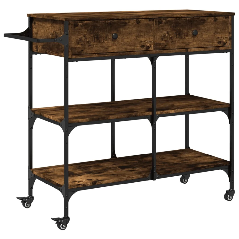 Cornelius Wooden Kitchen Trolley With 2 Drawers In Smoked Oak
