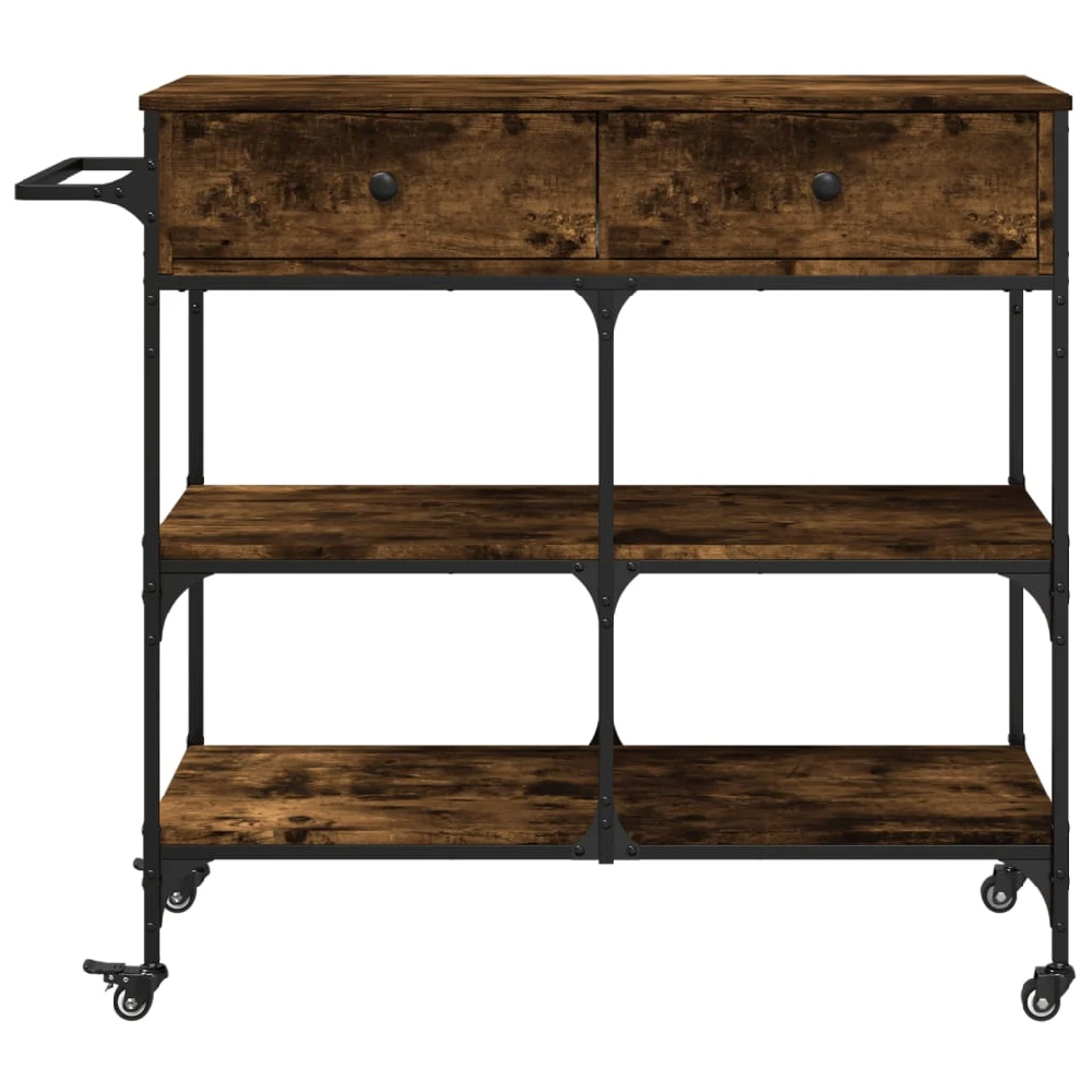 Cornelius Wooden Kitchen Trolley With 2 Drawers In Smoked Oak