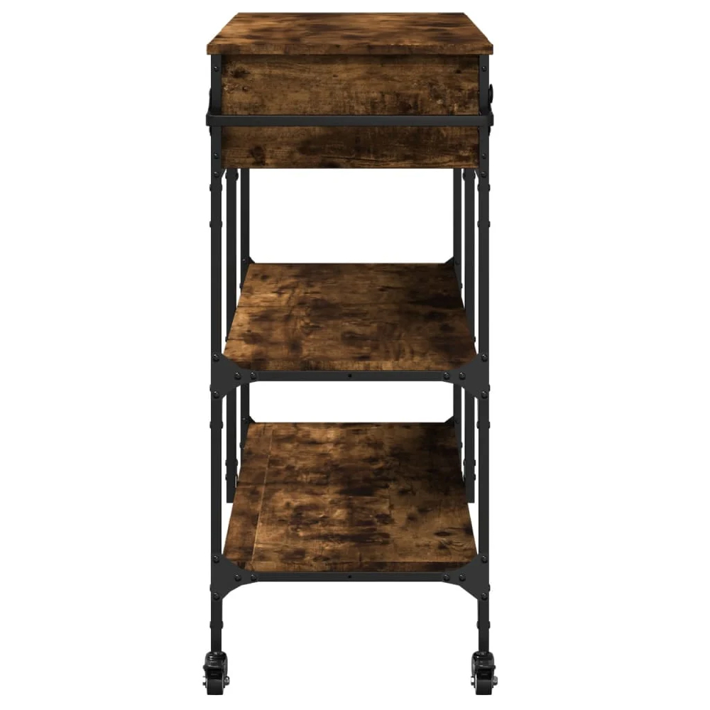 Cornelius Wooden Kitchen Trolley With 2 Drawers In Smoked Oak