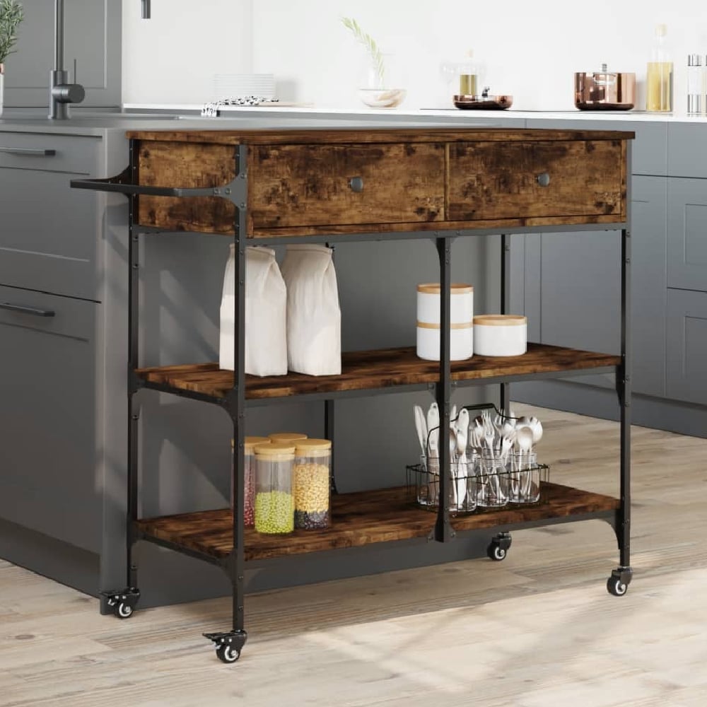 Read more about Cornelius wooden kitchen trolley with 2 drawers in smoked oak
