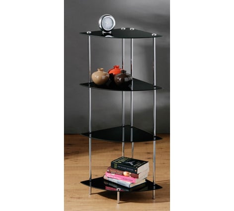 Photo of Breta corner 4 tier glass shelving unit in black