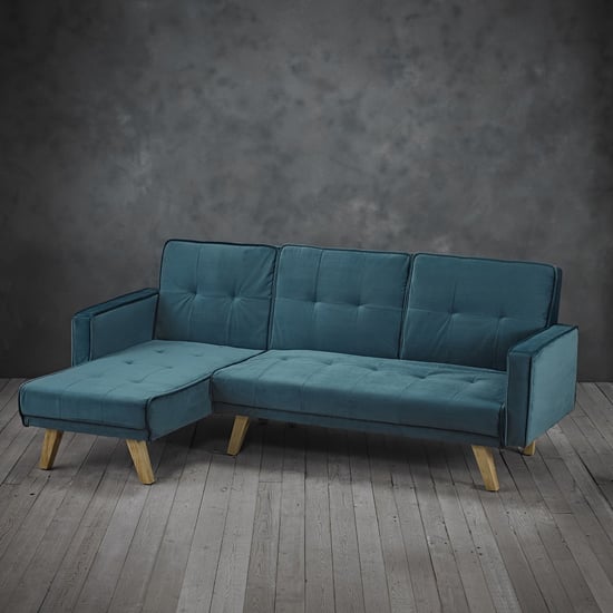 Knowsley Corner Sofa Bed In Teal Fabric With Wooden Legs_1